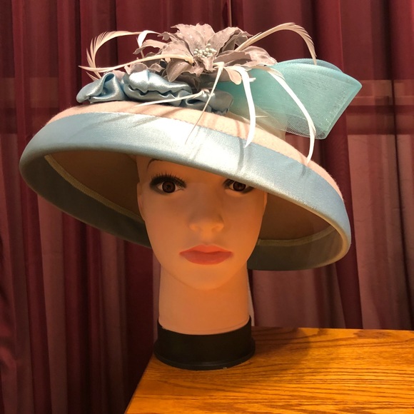 Baby Blue/ Grey church hat main image 5